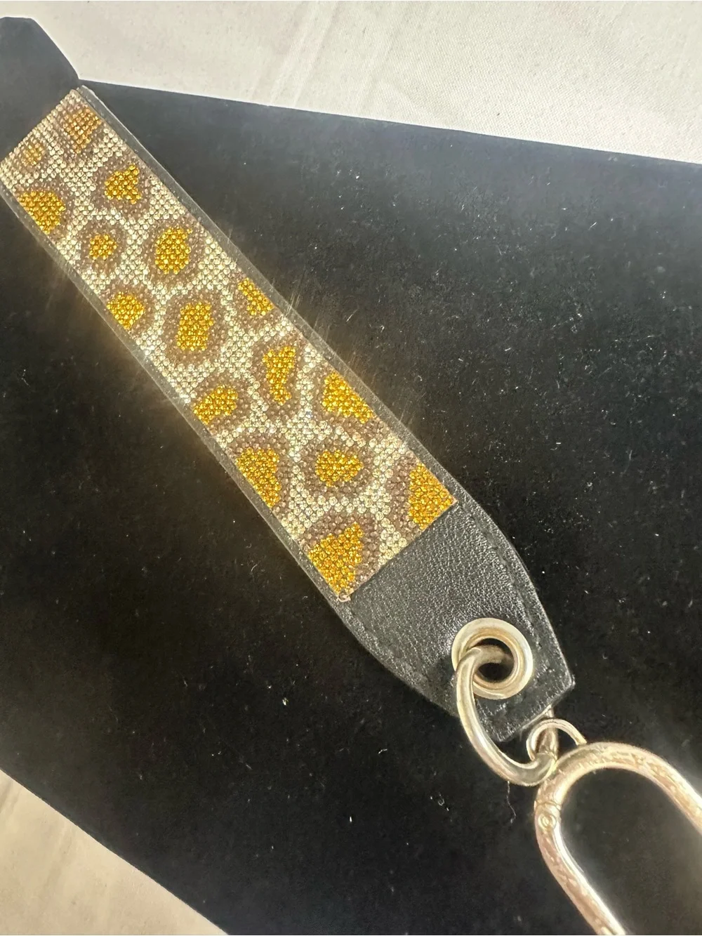 Victoria’s Secret Leopard Print Crystal Strap Keychain - Gold and Brown